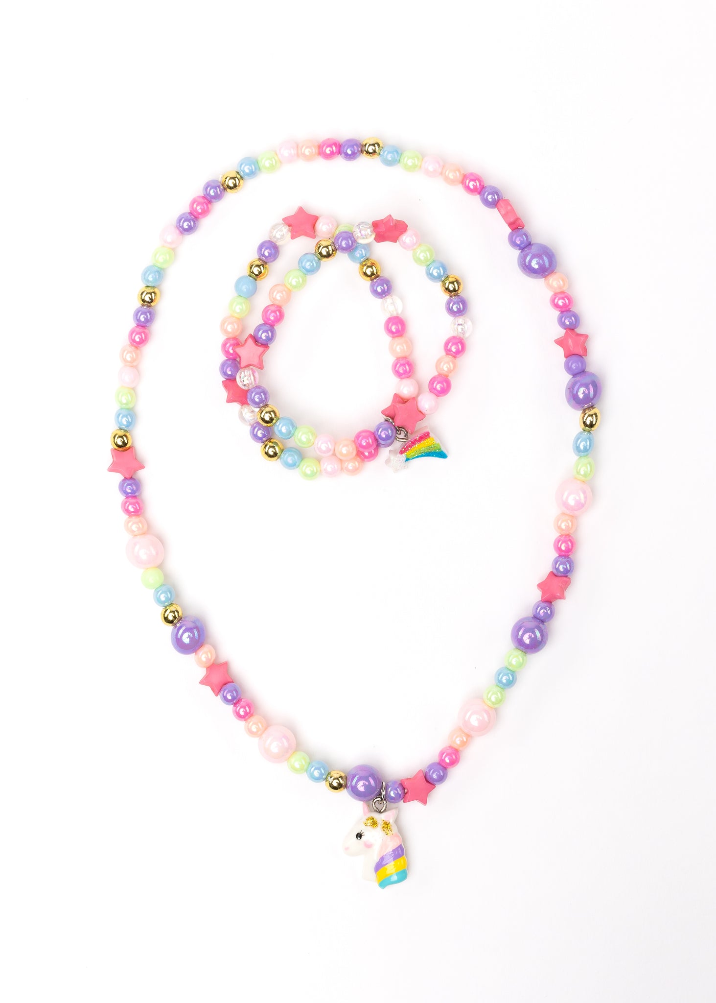 Cheerful Starry Unicorn Necklace and Bracelet Set