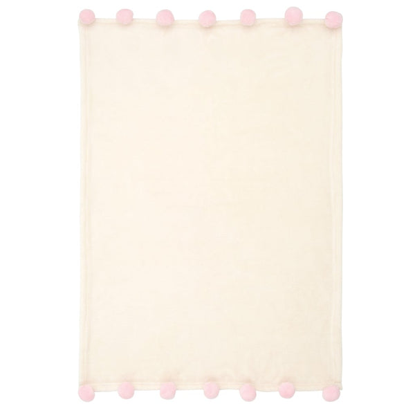 Pink Pom Trim Fleece Stroller Blanket