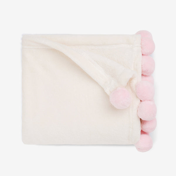 Pink Pom Trim Fleece Stroller Blanket