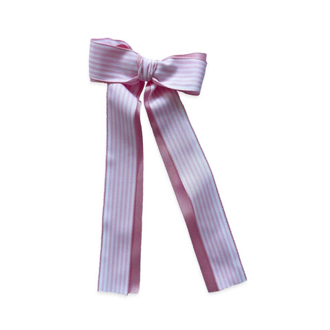 Light Pink Stripes and Grosgrain Long Tail Bow