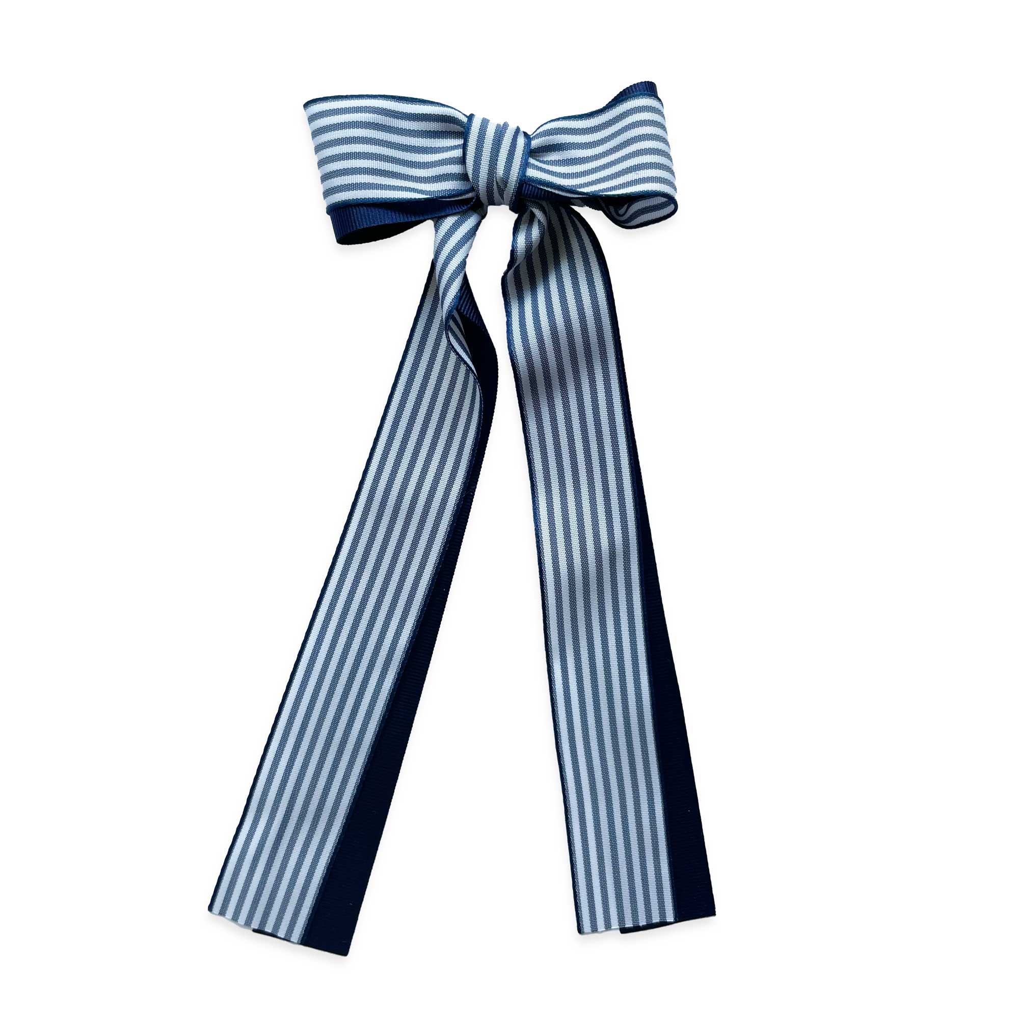 Navy Stripes and Grosgrain Long Tail Bow