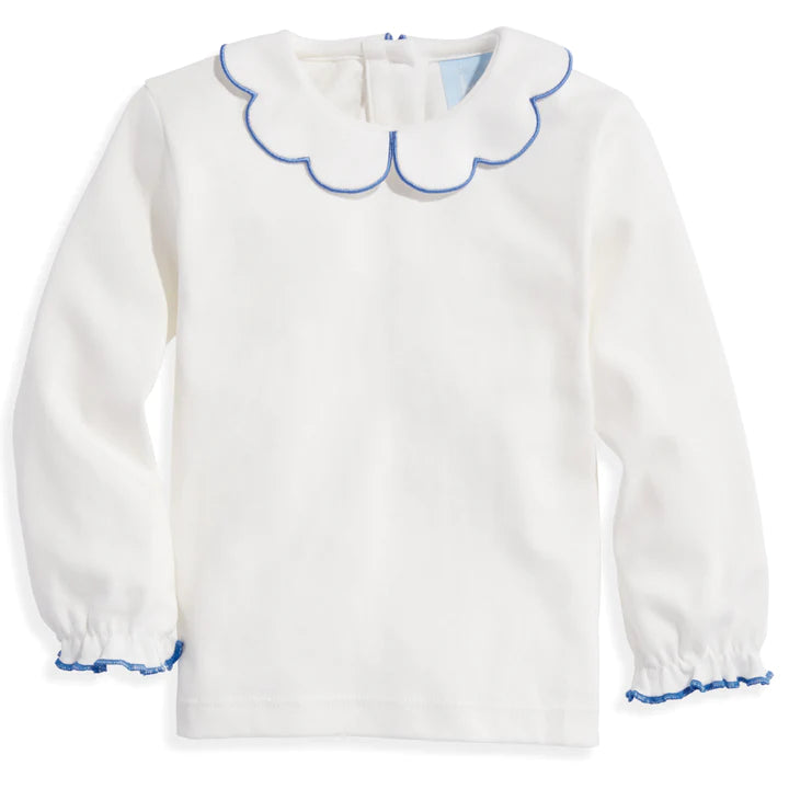 Pima Scallop Collar Tee - Cream with Sapphire (8)