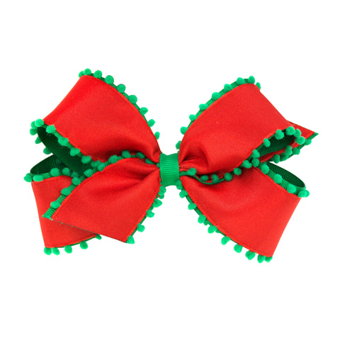 Red and Green Bow with Green Pom Poms