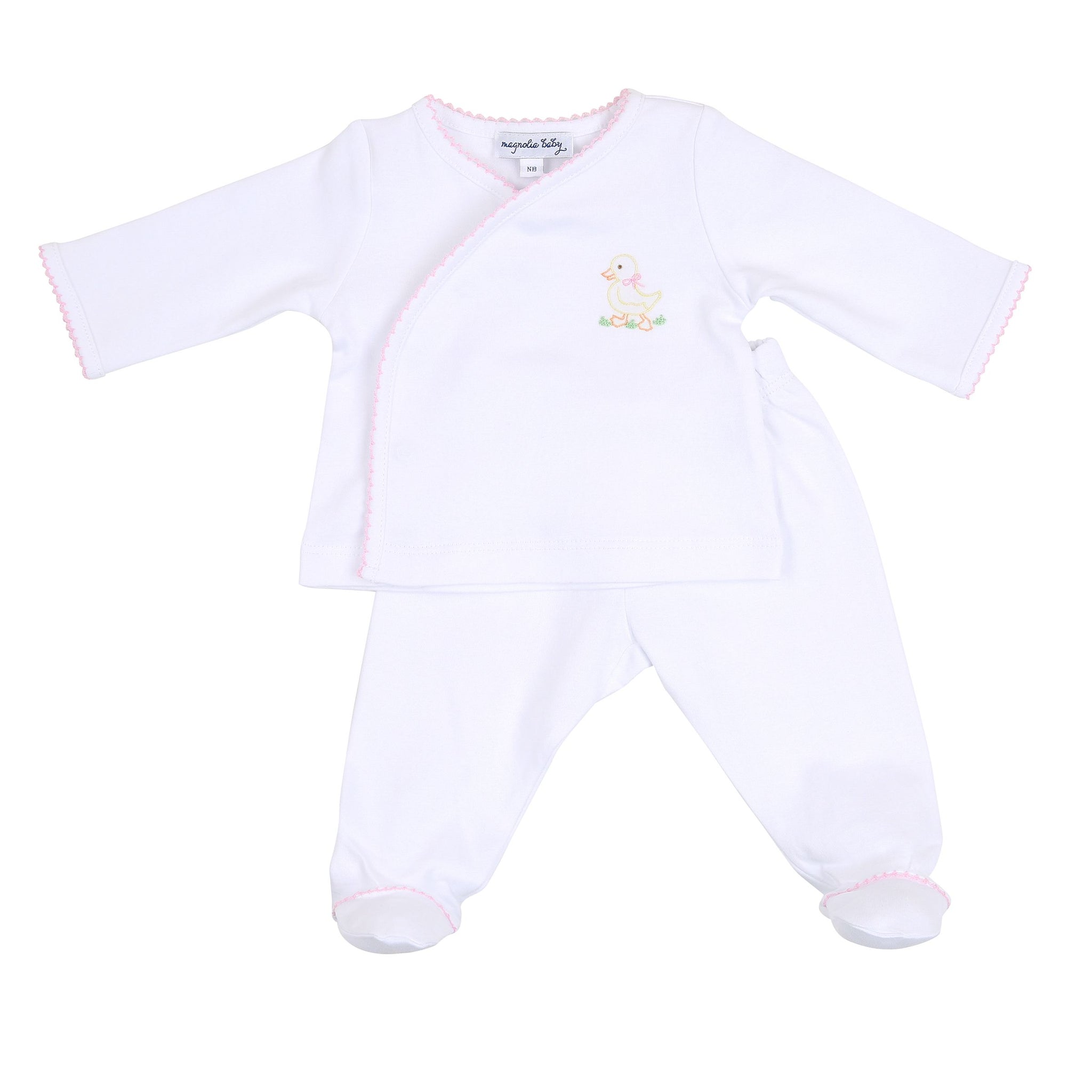 Little Quackers Embroidered Pant Set- Pink Trim