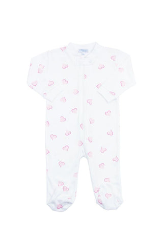 Pink Heart Print Zipper Footie