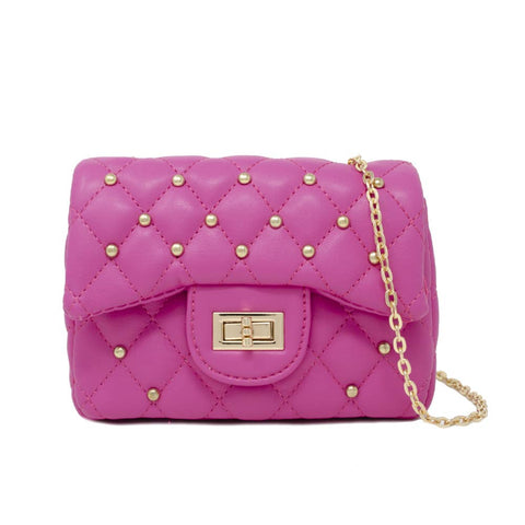 Classic Quilted Stud Mini Bag Hot Pink