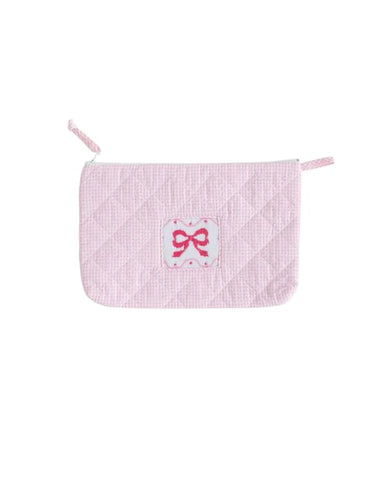 Quilted Luggage Cosmetic Pouch- Bow