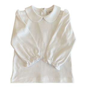 White Long Sleeve Shirt with White Picot Trim